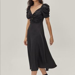 Black Satin Dress Puff Sleeves Nasty Gal